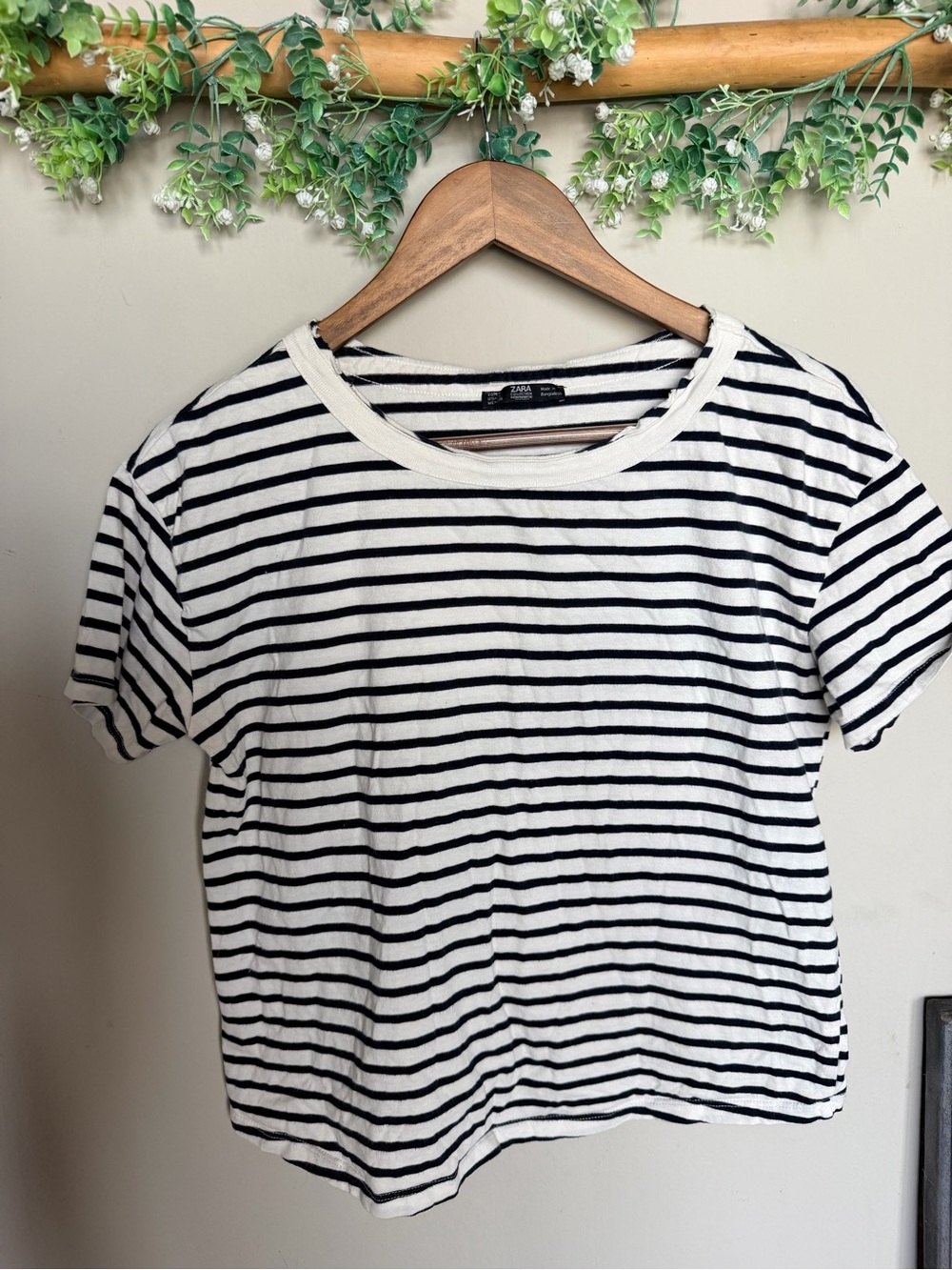 Zara Black & White Striped Crew Tee